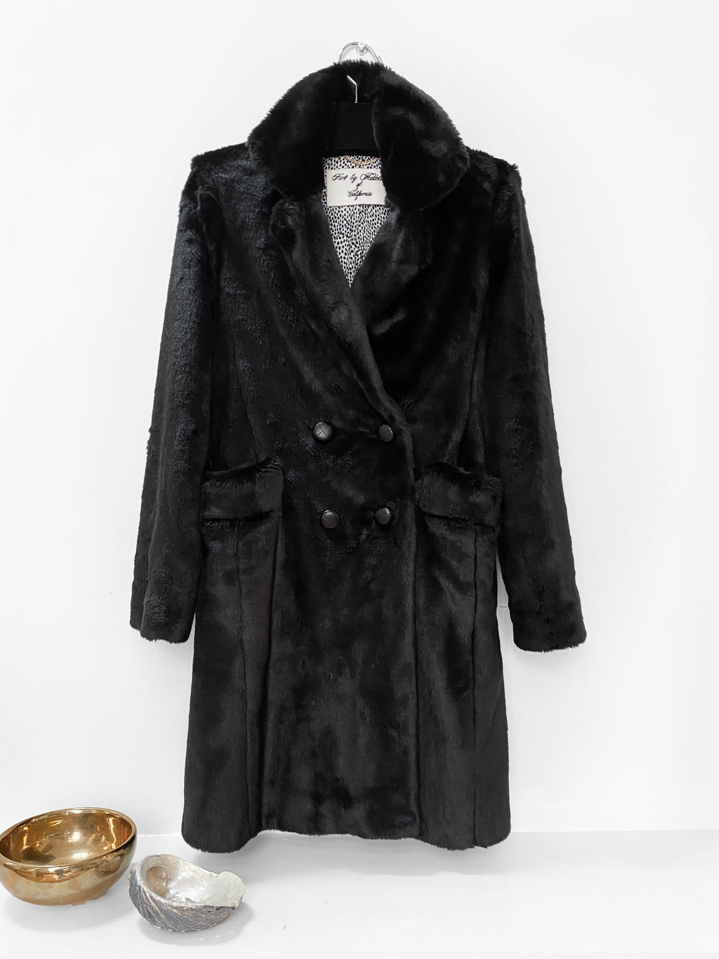 Double Breasted Long Faux Mink Tailored Coat – First By Madeline